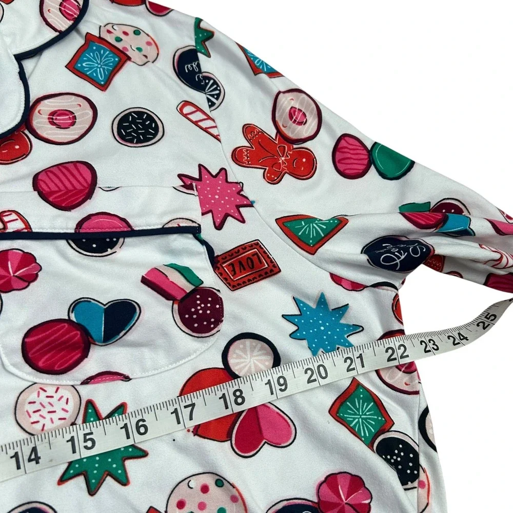 Kate Spade Christmas Cookie Pajama Set XL White Gingerbread Candy‎ Cane Print